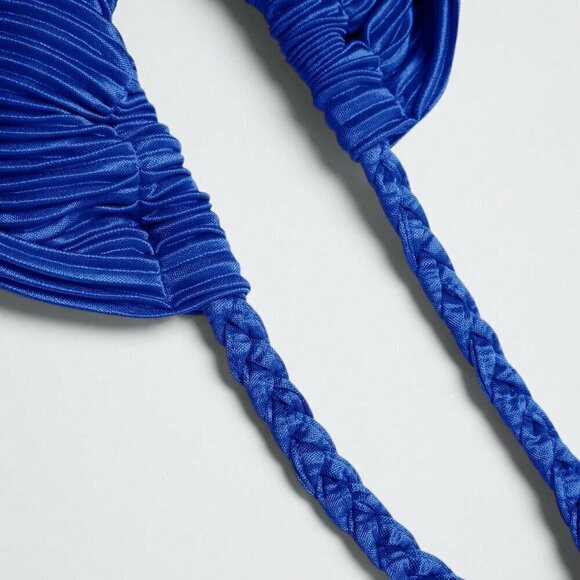 Blue Sexy Women's Plisse Cut Out Tie Backless Dress - Picture 6 of 8